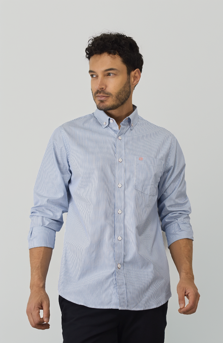 Camisa Manga larga a Rayas Azul para Hombre
