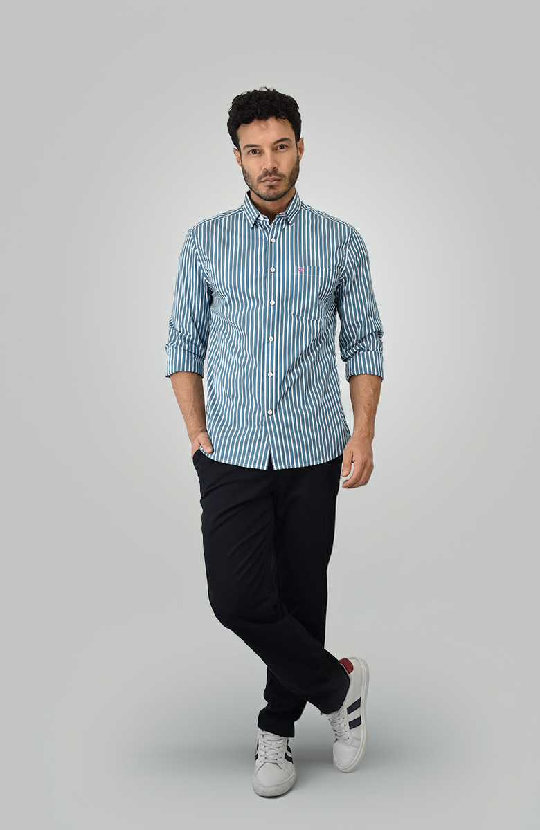 Camisa manga larga a Rayas Verde Para Hombre