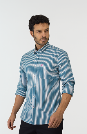 Camisa manga larga a Rayas Verde Para Hombre
