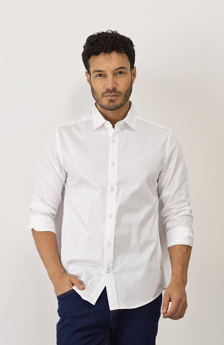 Camisa Manga Larga Popelina Blanca para Hombre