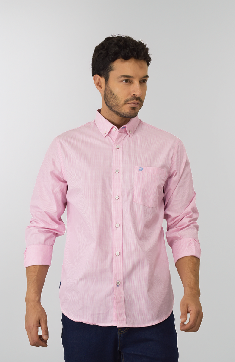 Camisa Manga Larga a Rayas Rosada para Hombre