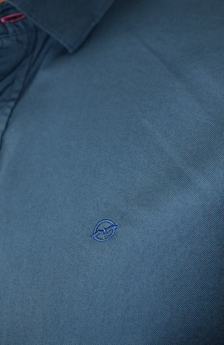 Camisa Popelina Manga larga Azul Para Hombre