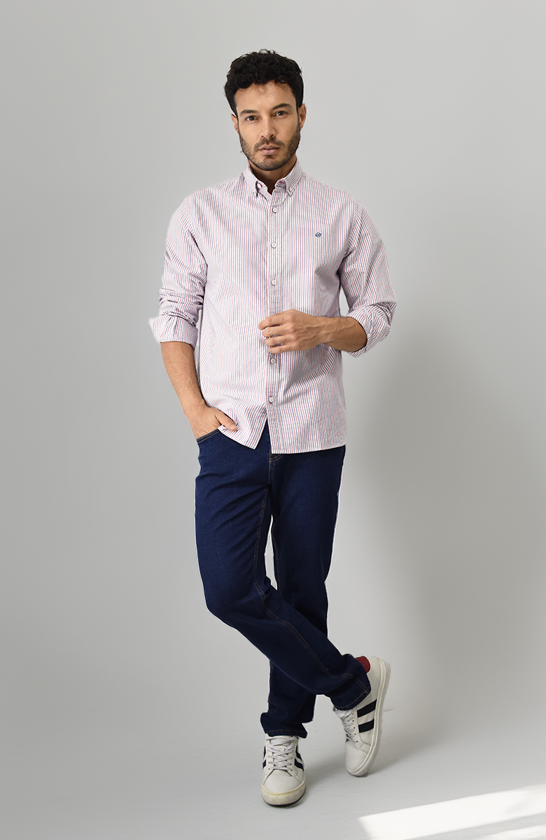 Camisa manga larga a rayas Azul-Roja Para Hombre