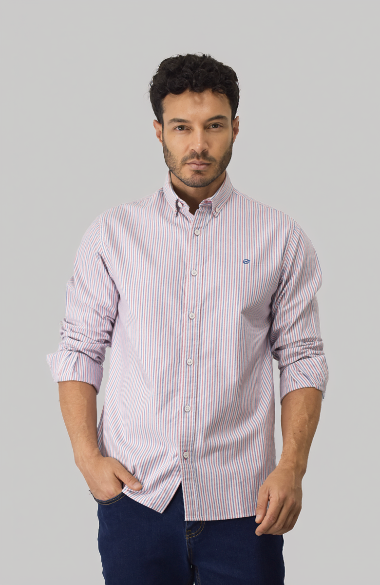 Camisa manga larga a rayas Azul-Roja Para Hombre