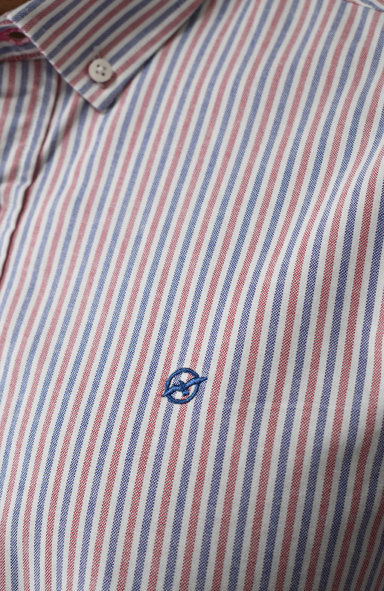 Camisa manga larga a rayas Azul-Roja Para Hombre