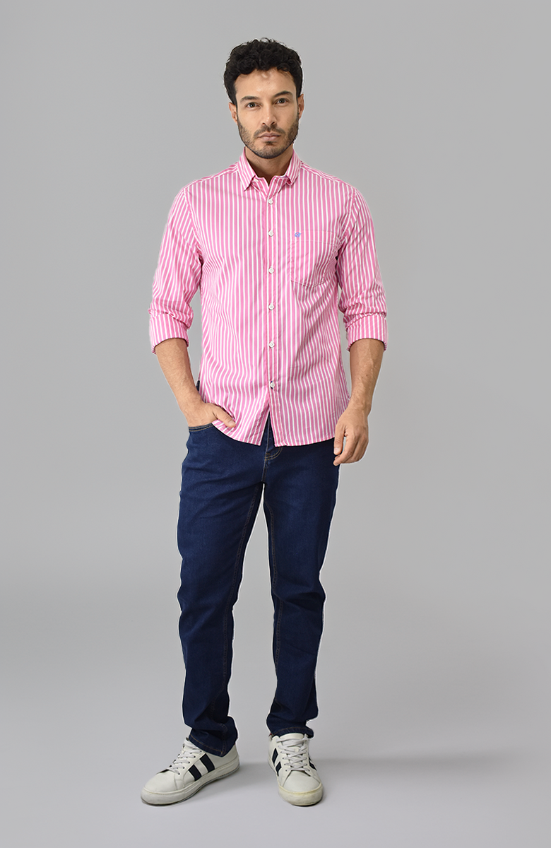 Camisa manga larga a Rayas Rosa Para Hombre