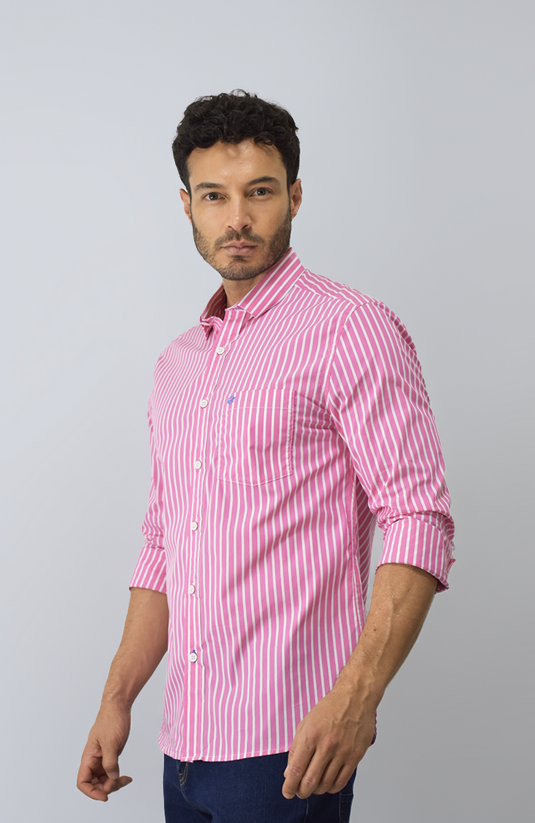 Camisa manga larga a Rayas Rosa Para Hombre