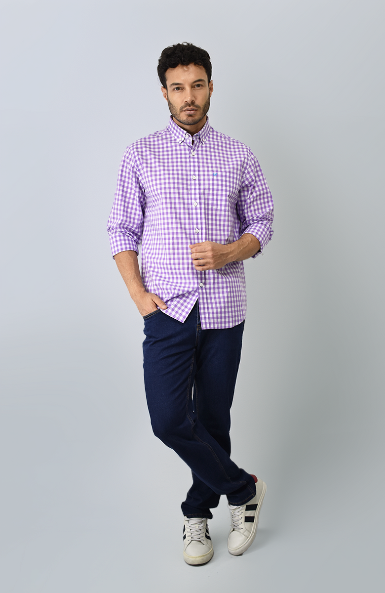 Camisa Manga Larga a cuadros Morada Para Hombre