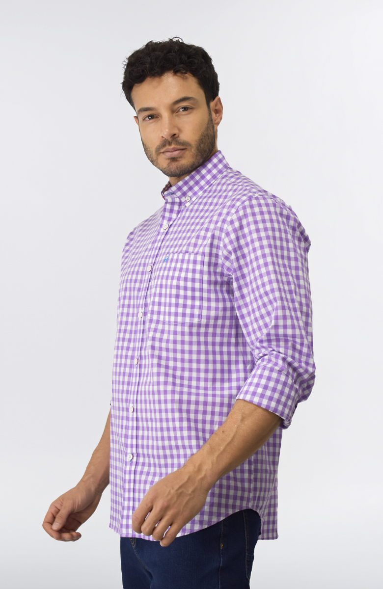 Camisa Manga Larga a cuadros Morada Para Hombre