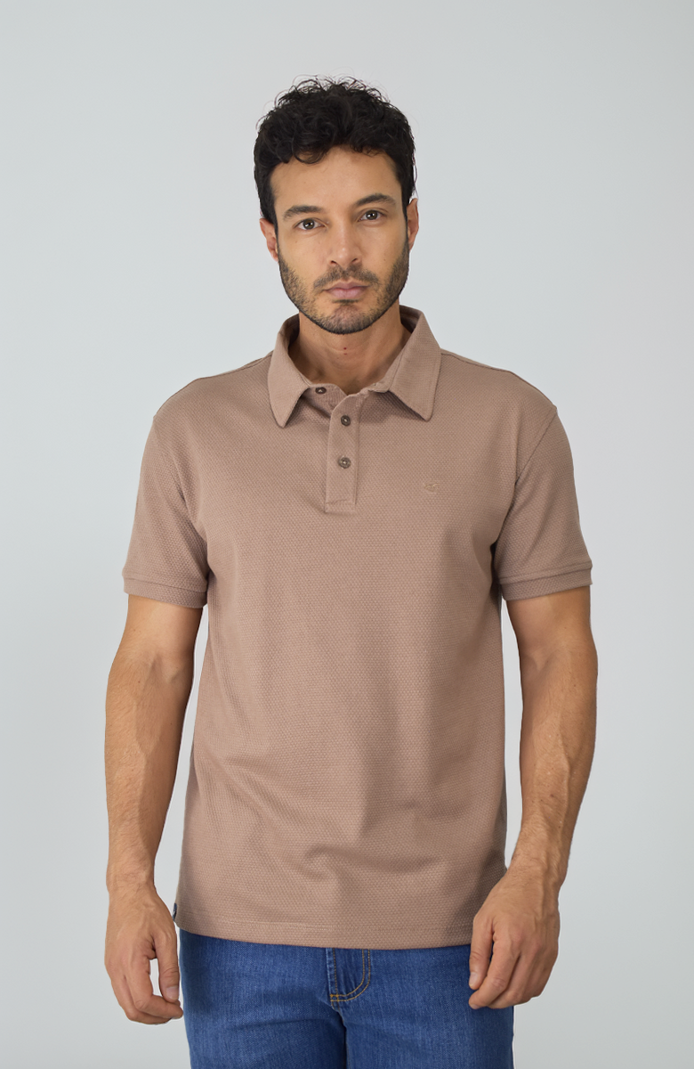 Camiseta tipo polo en tela texturizada Café para Hombre