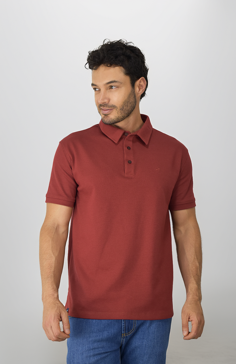 Camiseta tipo polo en tela texturizada Terracota para Hombre