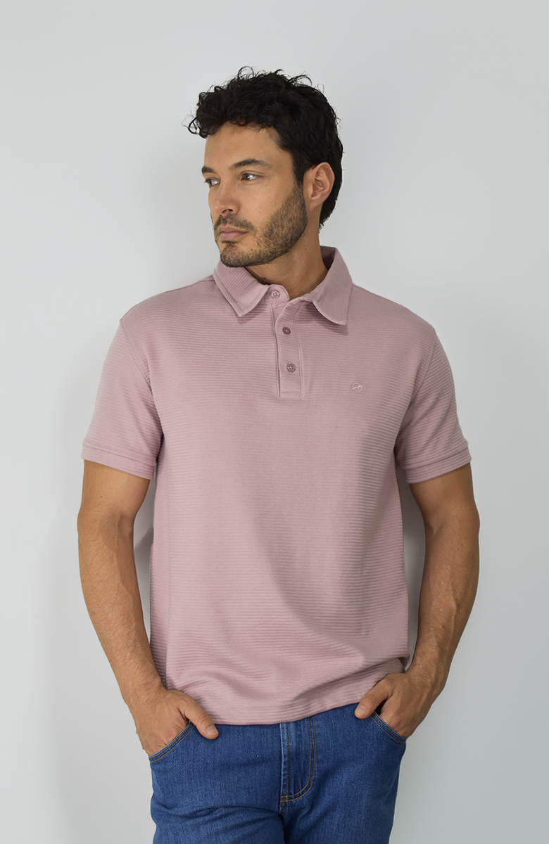 Camiseta tipo polo en tela texturizada Rosa para Hombre