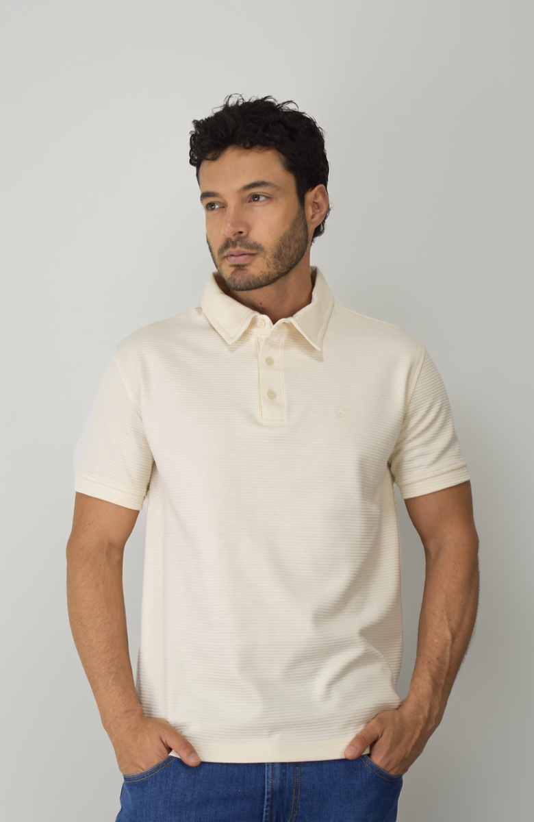 Camiseta tipo polo en tela texturizada Marfil para Hombre