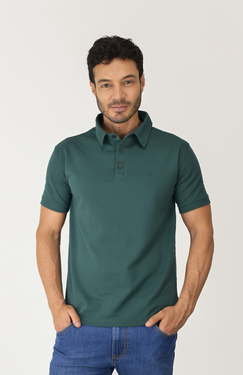 Camiseta tipo polo en tela texturizada Verde para Hombre