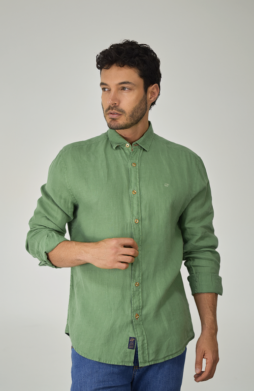 Camisa manga larga Lino Verde para Hombre