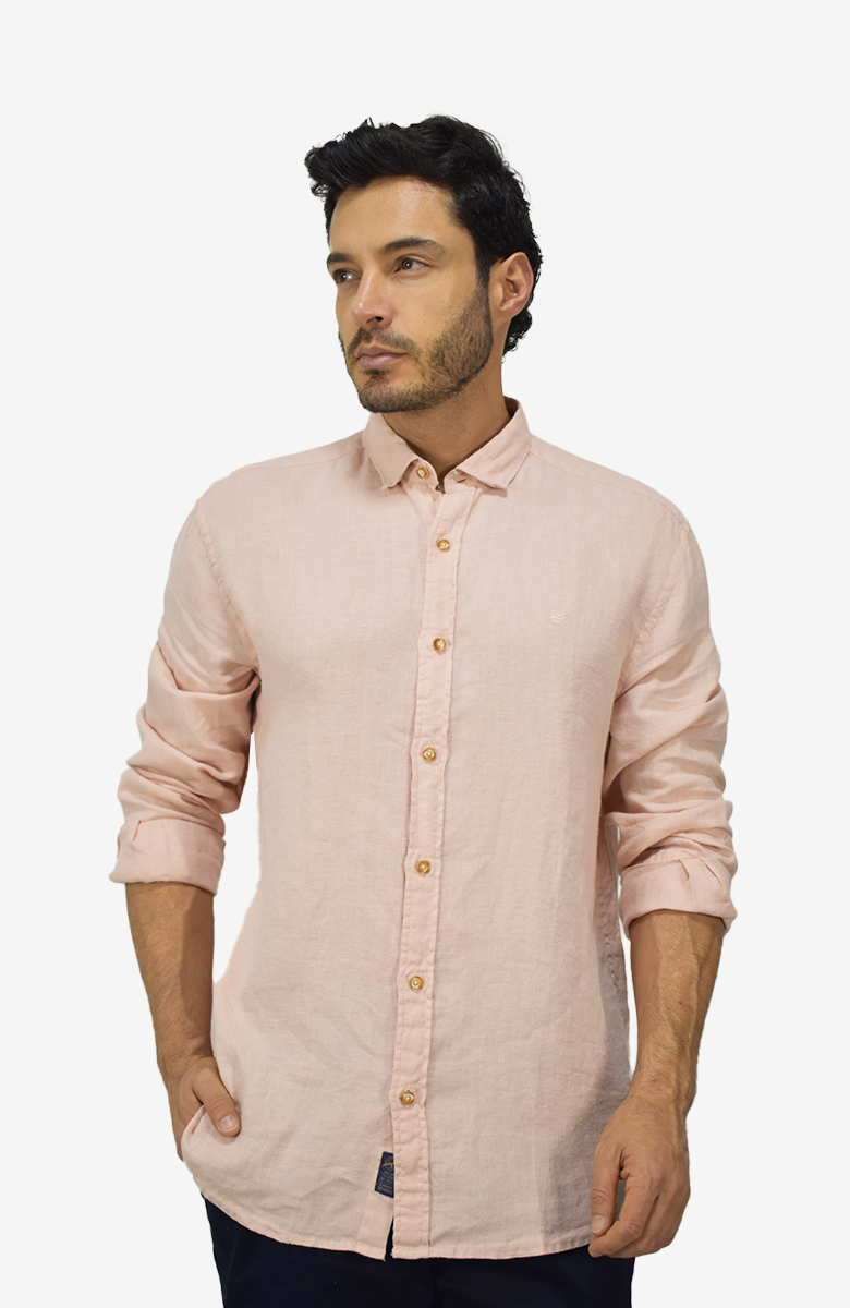 Camisa manga larga Lino Rosada para Hombre