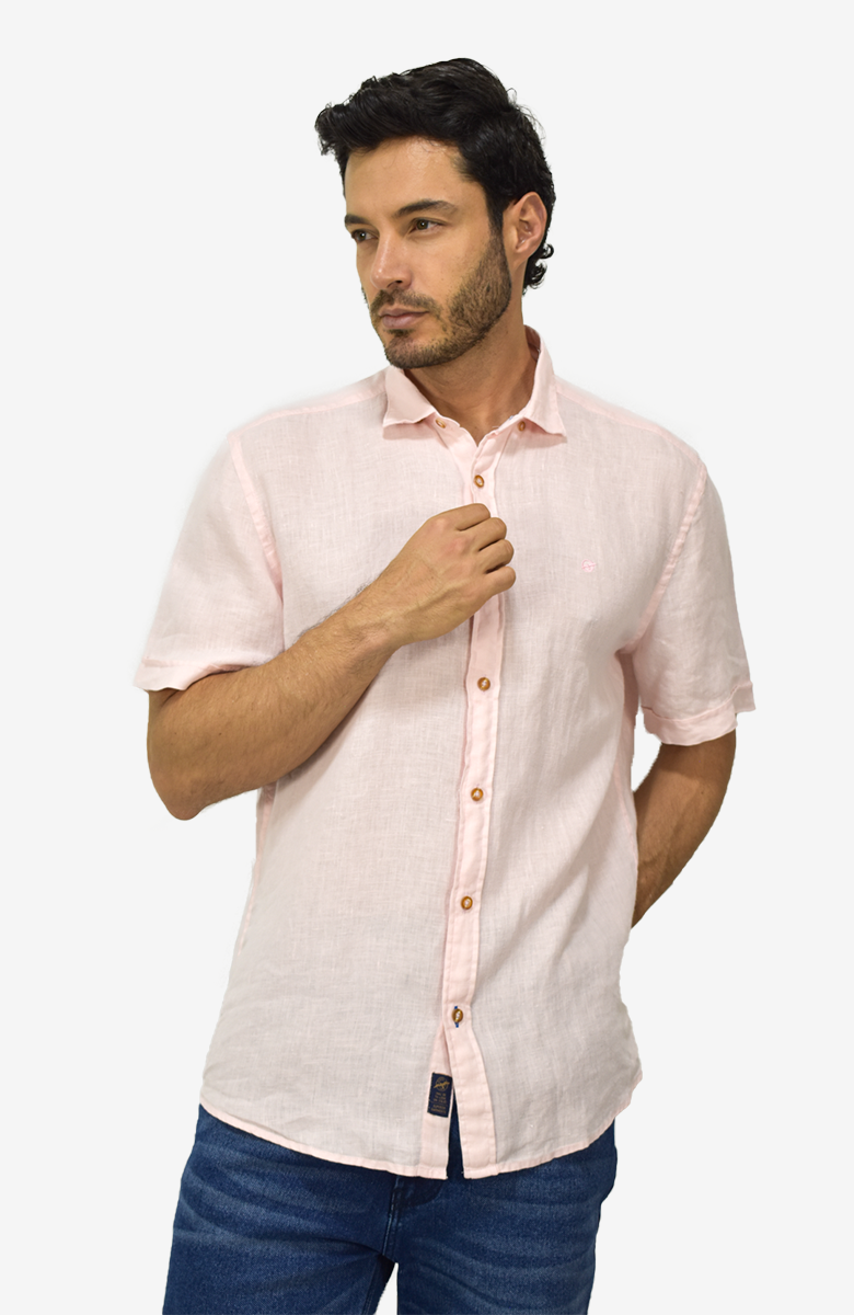 Camisa Manga Corta Lino Rosada para Hombre