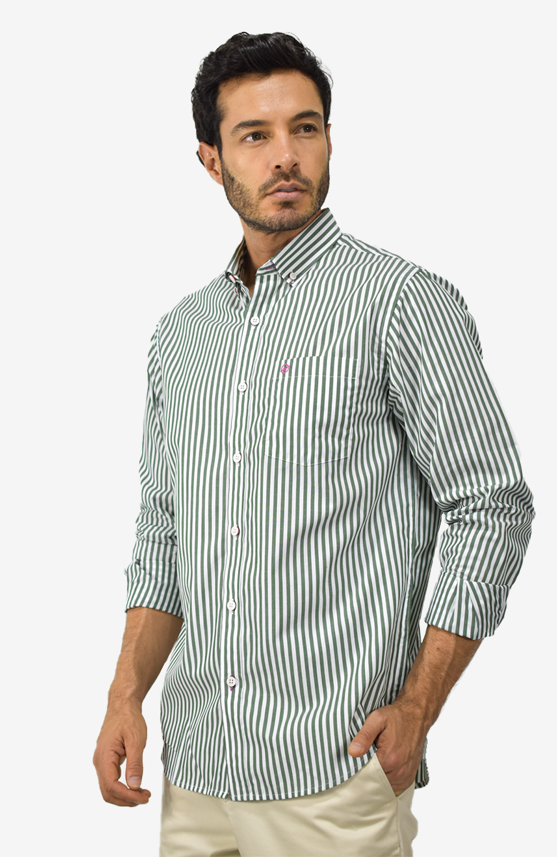 Camisa Manga larga a Rayas Verde para Hombre