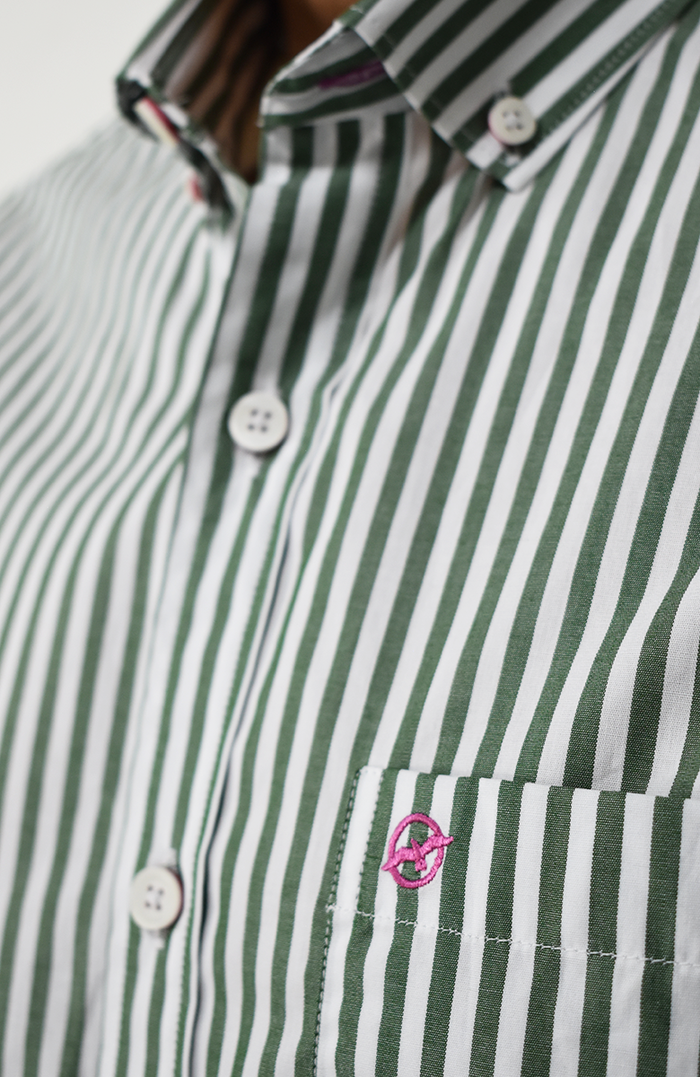 Camisa Manga larga a Rayas Verde para Hombre