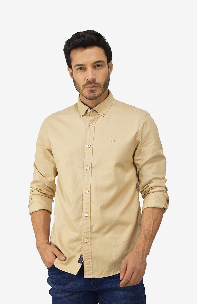 Camisa Manga Larga Oxford Kaki para Hombre