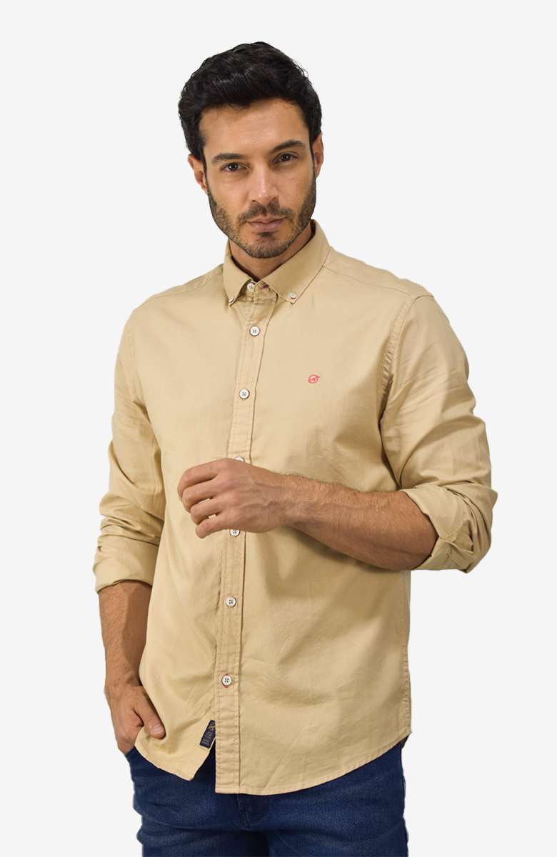 Camisa Manga Larga Oxford Kaki para Hombre