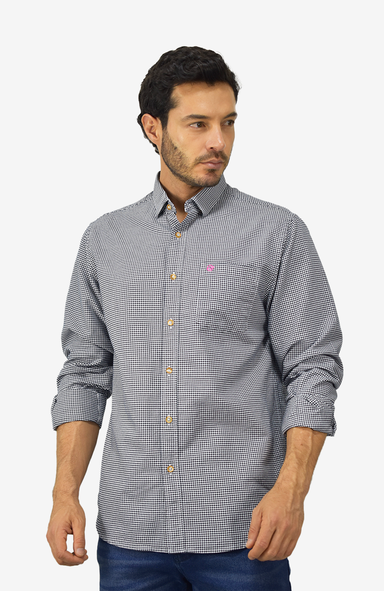 Camisa manga larga a Cuadros Negro para Hombre