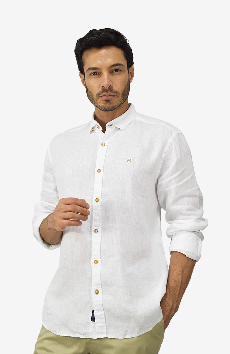 Camisa manga larga Lino Blanco para Hombre