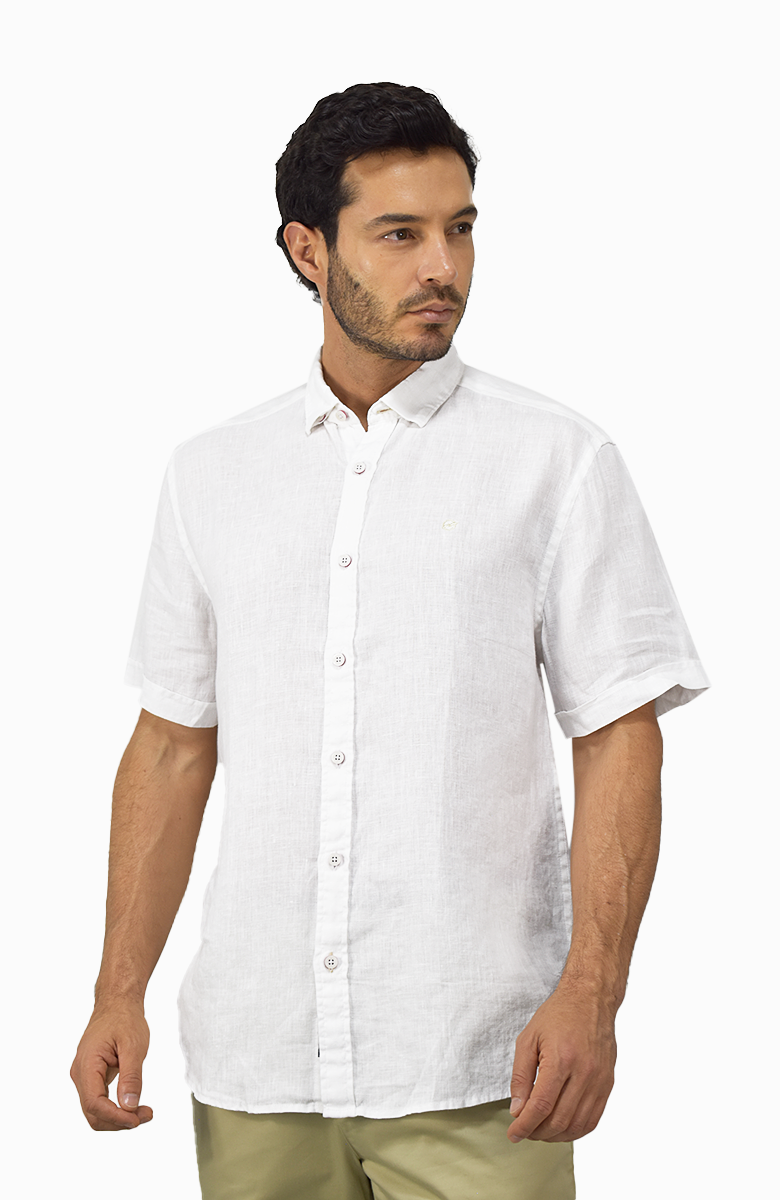 Camisa manga Corta Lino Blanca para Hombre