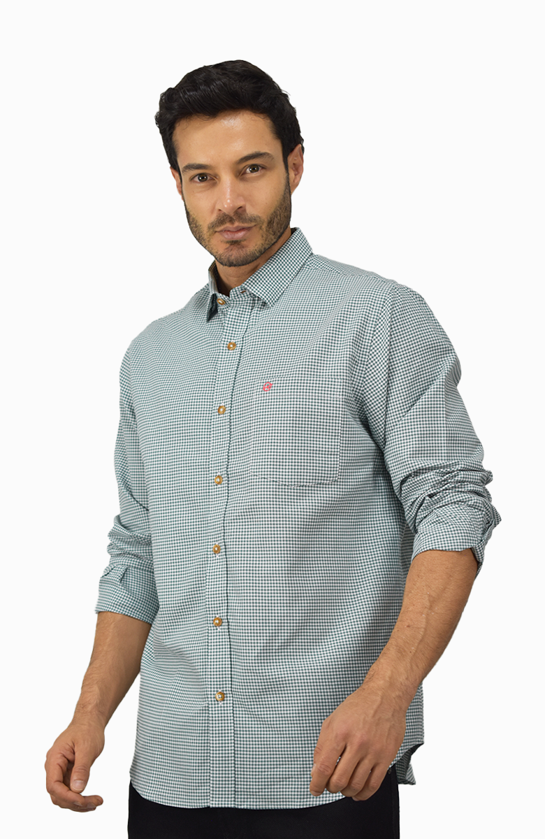 Camisa manga larga a Cuadros Verde para Hombre