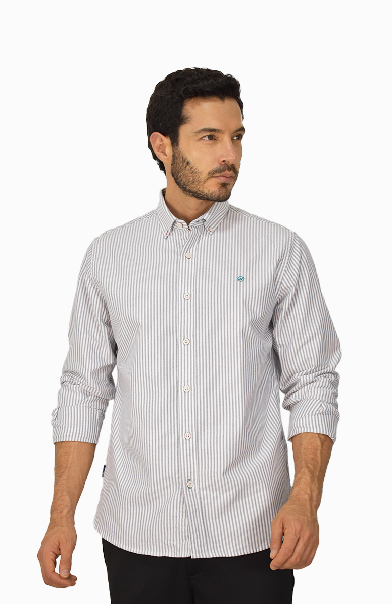 Camisa manga larga Oxford a Rayas para Hombre