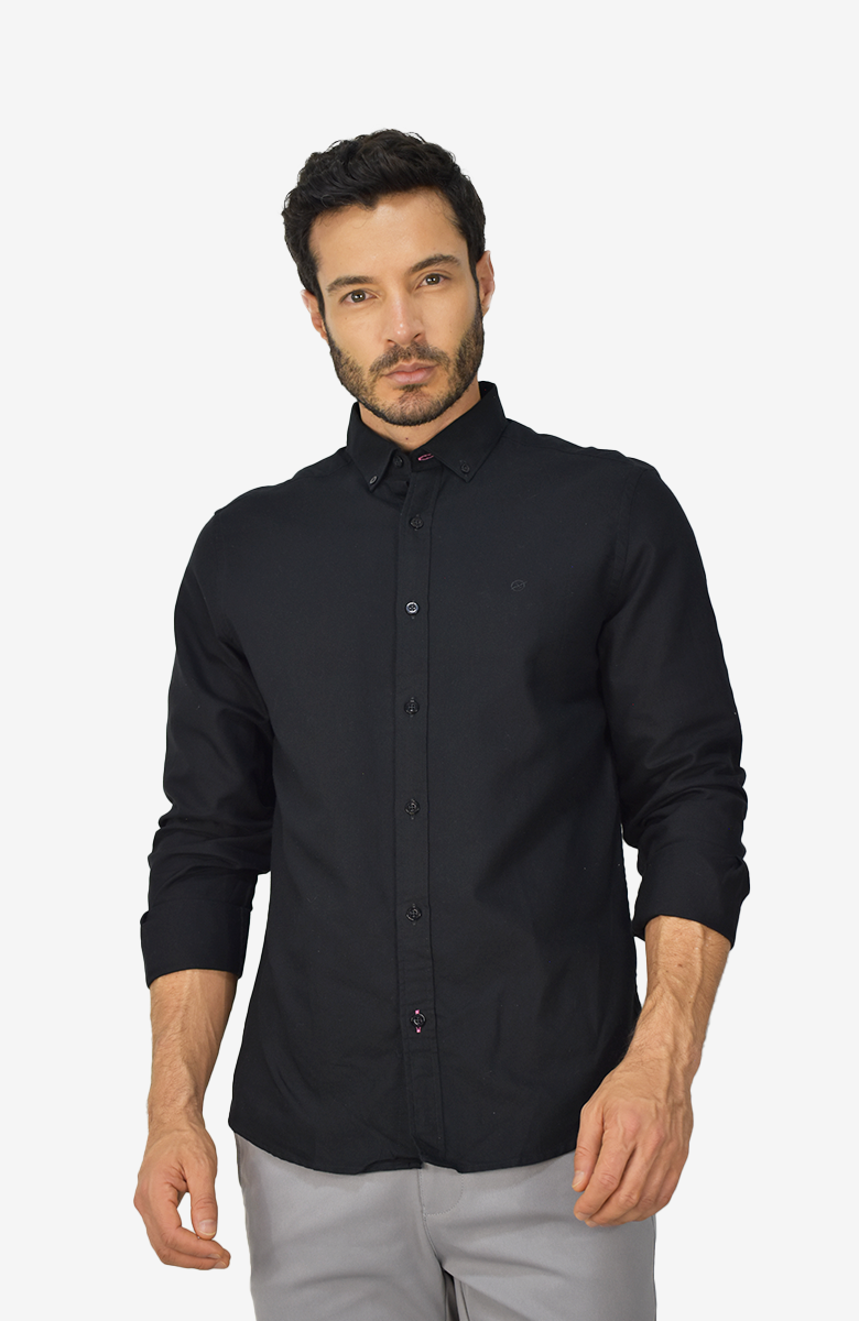 Camisa manga larga Oxford Negra para Hombre