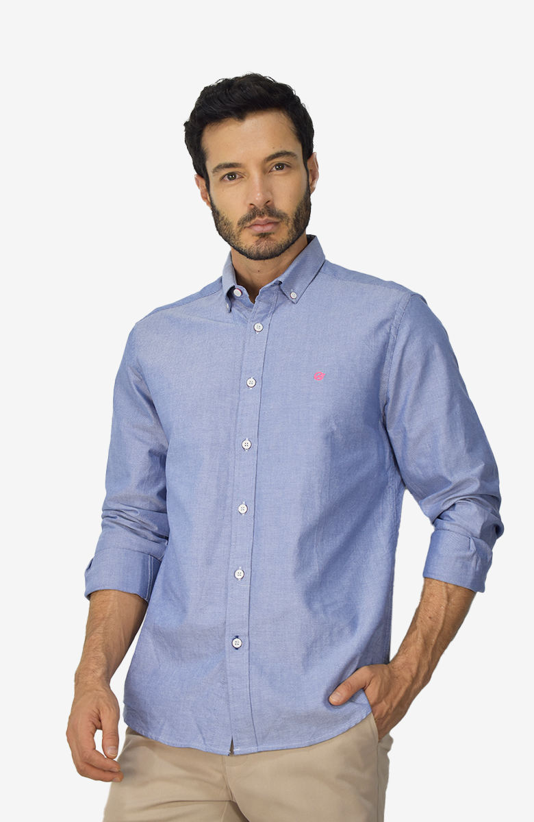 Camisa manga larga Oxford Azul para Hombre