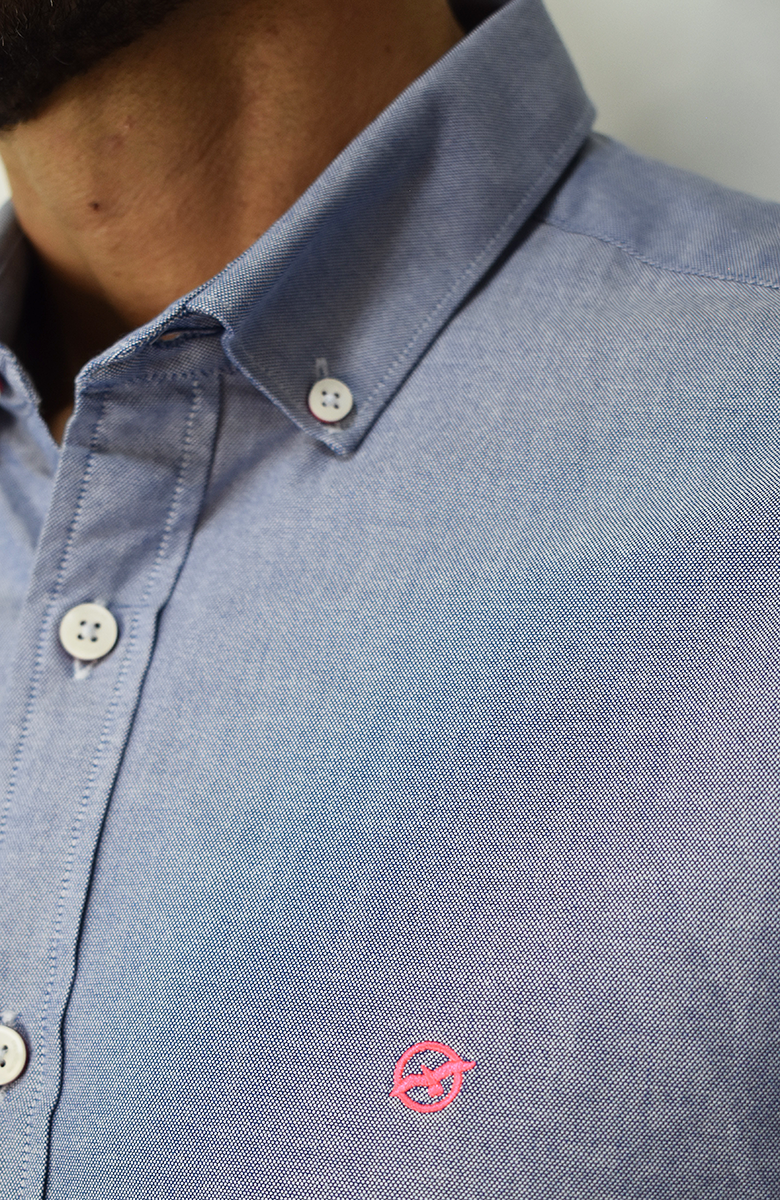 Camisa manga larga Oxford Azul para Hombre