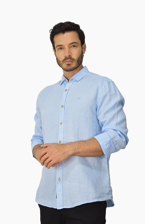 Camisa manga larga Lino Azul para Hombre