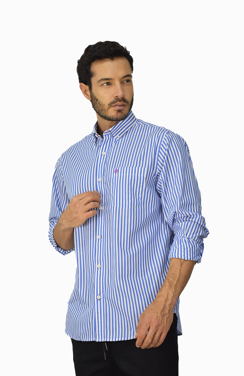 Camisa manga larga a rayas Azul para Hombre