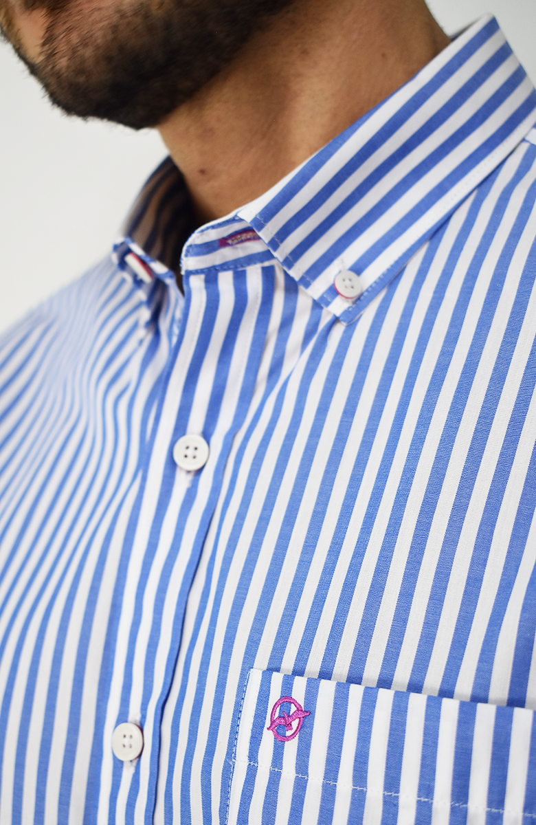 Camisa manga larga a rayas Azul para Hombre