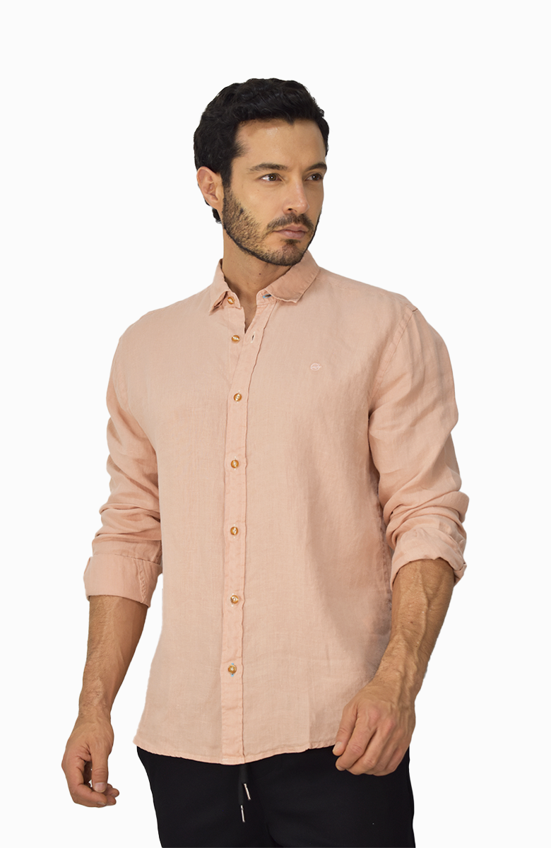 Camisa manga larga Lino Salmón para Hombre