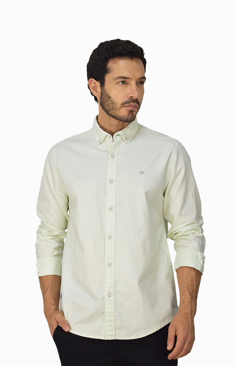 Camisa manga larga Oxford Verde claro para Hombre