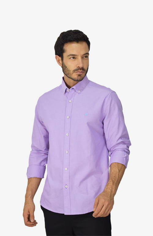 Camisa manga larga Oxford Lila para Hombre
