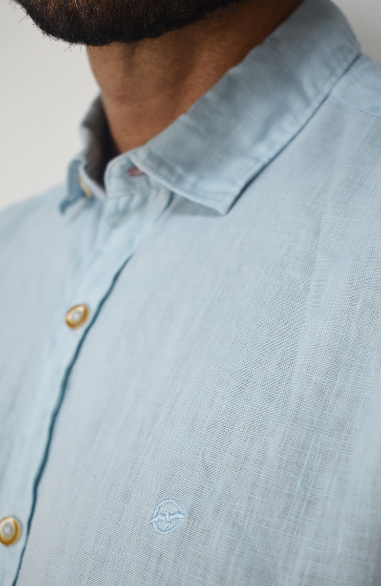 Camisa manga larga Lino Azul para Hombre