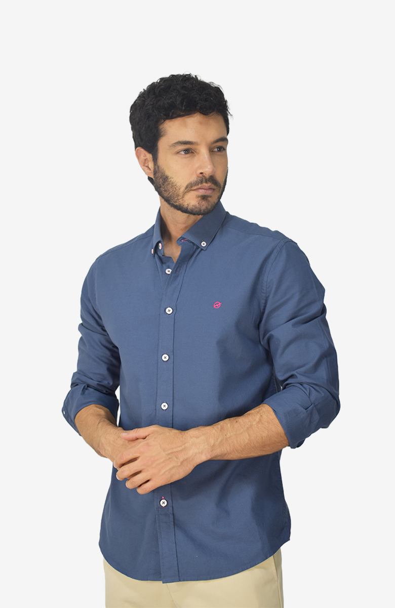 Camisa manga larga Oxford Azul para Hombre