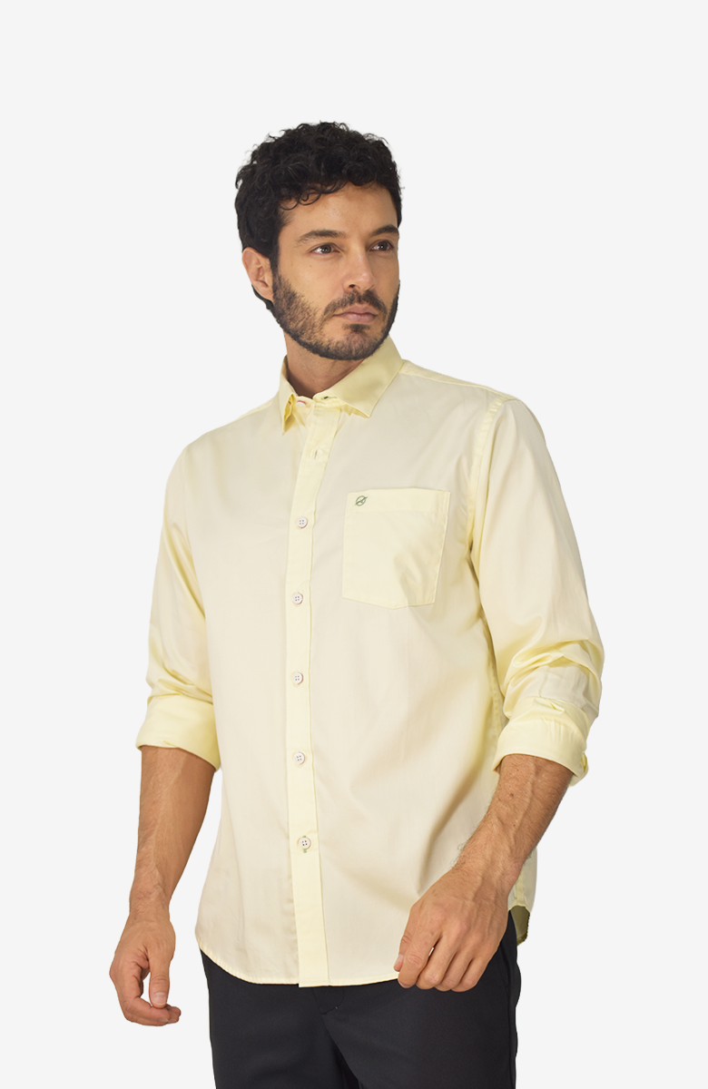 Camisa manga larga Popelina Amarilla para Hombre