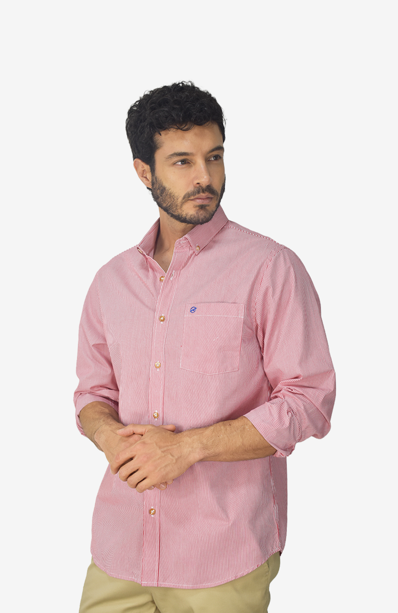 Camisa manga larga a rayas Roja para Hombre