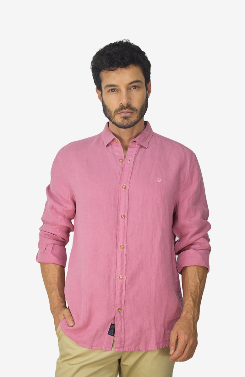 Camisa manga larga Lino Rosa Oscuro para Hombre