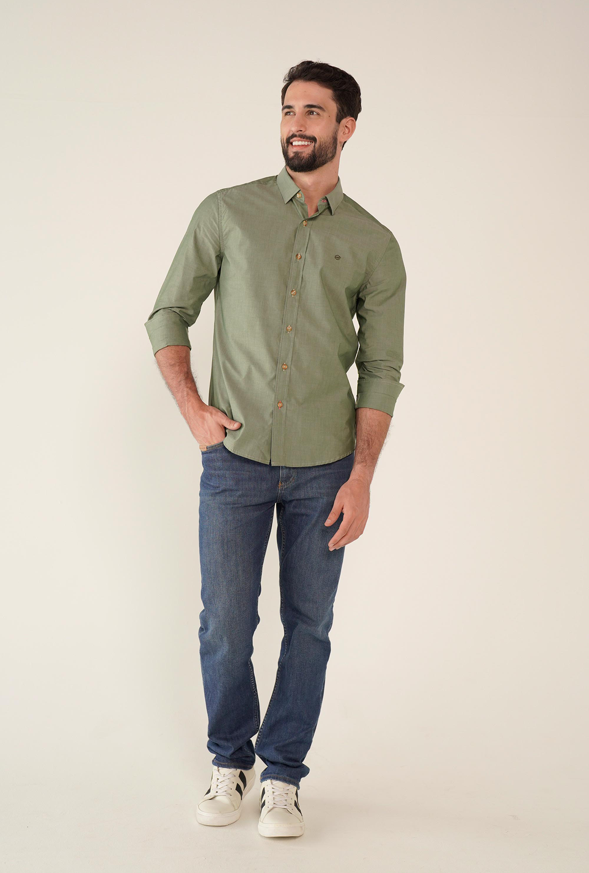 Camisa larga verde militar best sale