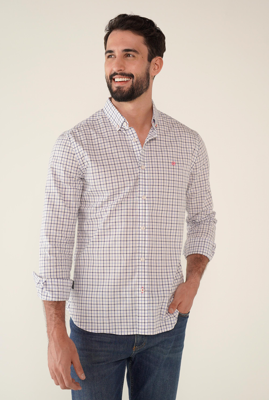 Camisa Manga Larga Blanco Azul para Hombre DMCML3100