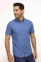 Camisa Manga Corta Denim Para Hombre