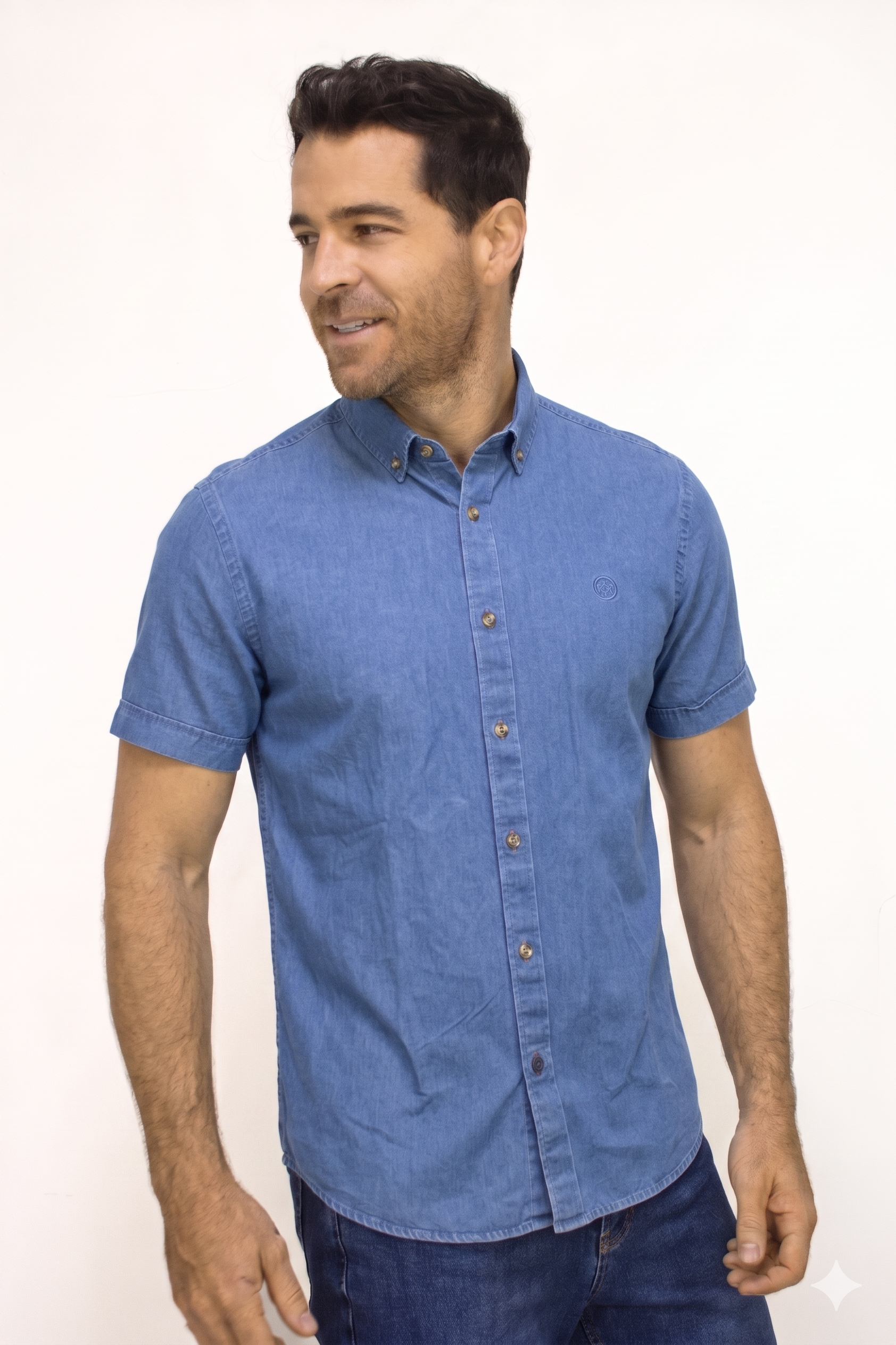 Camisa Manga Corta Denim Para Hombre