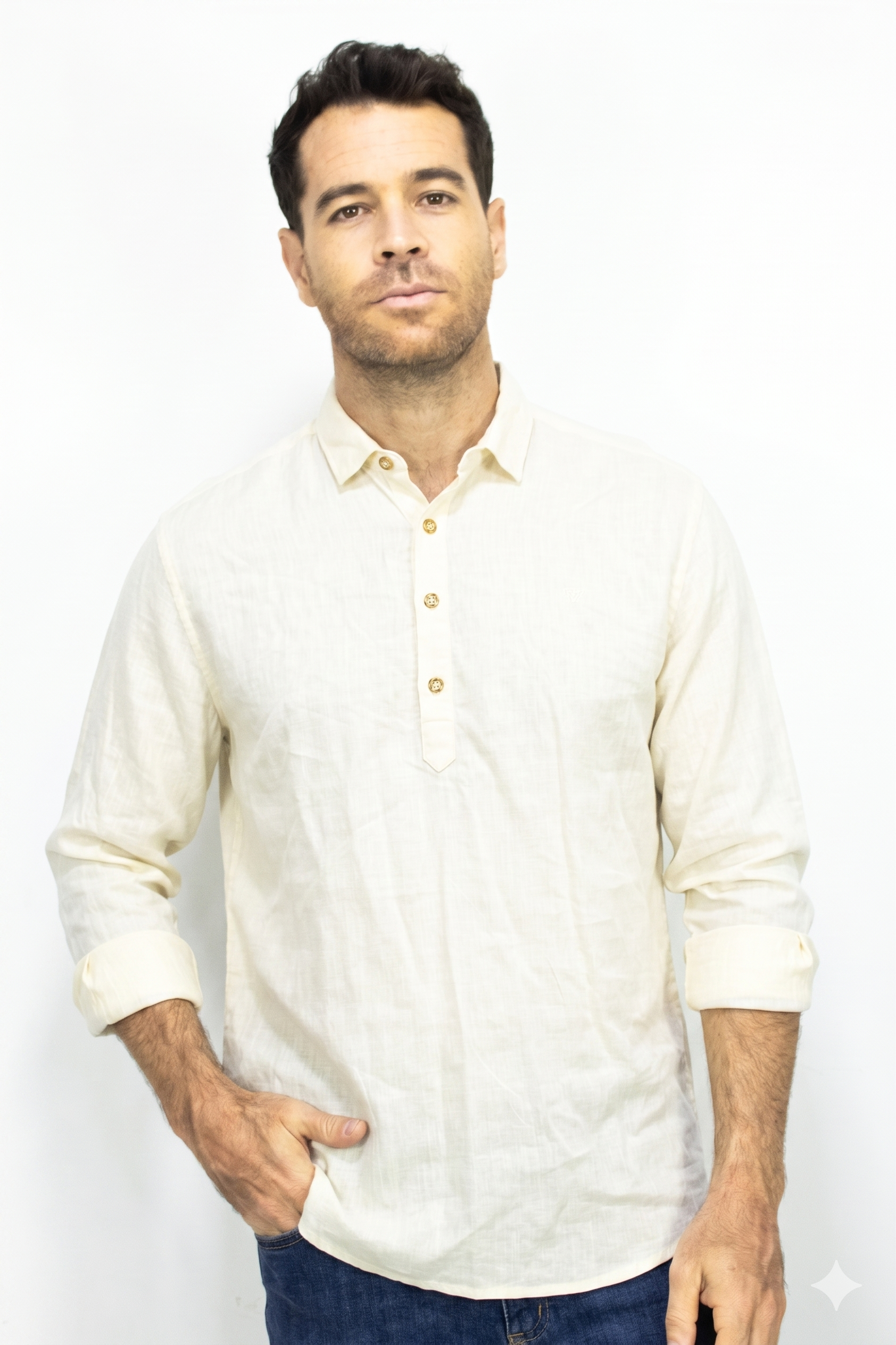 Camisa Lino Manga Larga Para Hombre