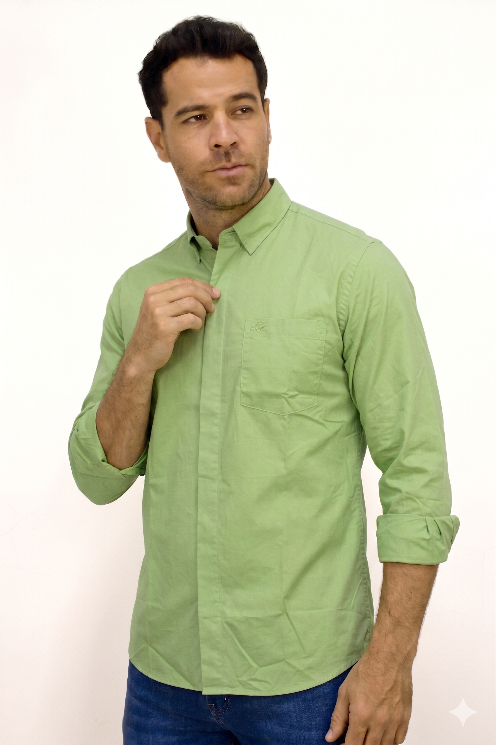 Camisa Manga Larga Verde Para Hombre